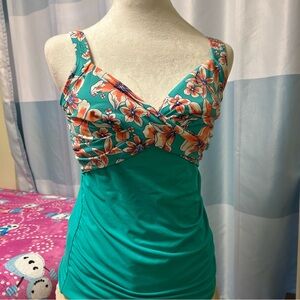 Lands' End Teal Floral Swimsuit Top